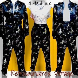 DESIGNER di Vita di luxe Satin Embroidered 2 Piece Crop Suit, Vintage Power Suit